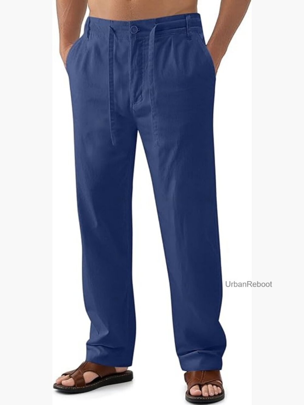 Men's Linen Pants Elastic Waist Drawstring Yoga Beach Trousers